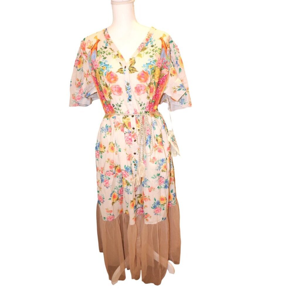 Aratta Earth Angels Maxi Dress With Sheer Hem, Medium NWT